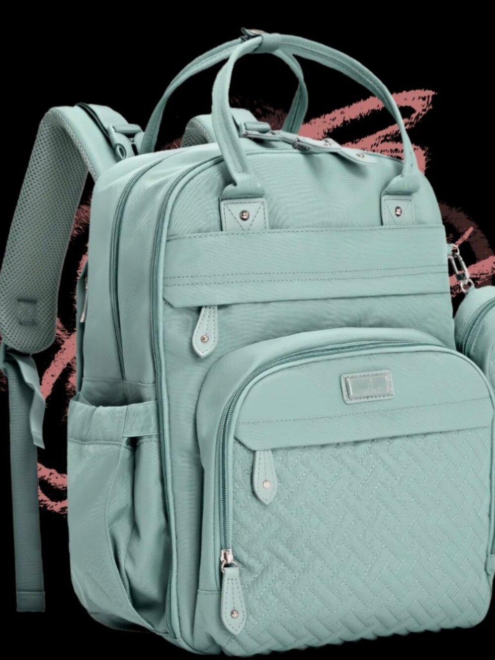 BabbleRoo Diaper Bag Backpack Large Capacity Sage Green Pockets